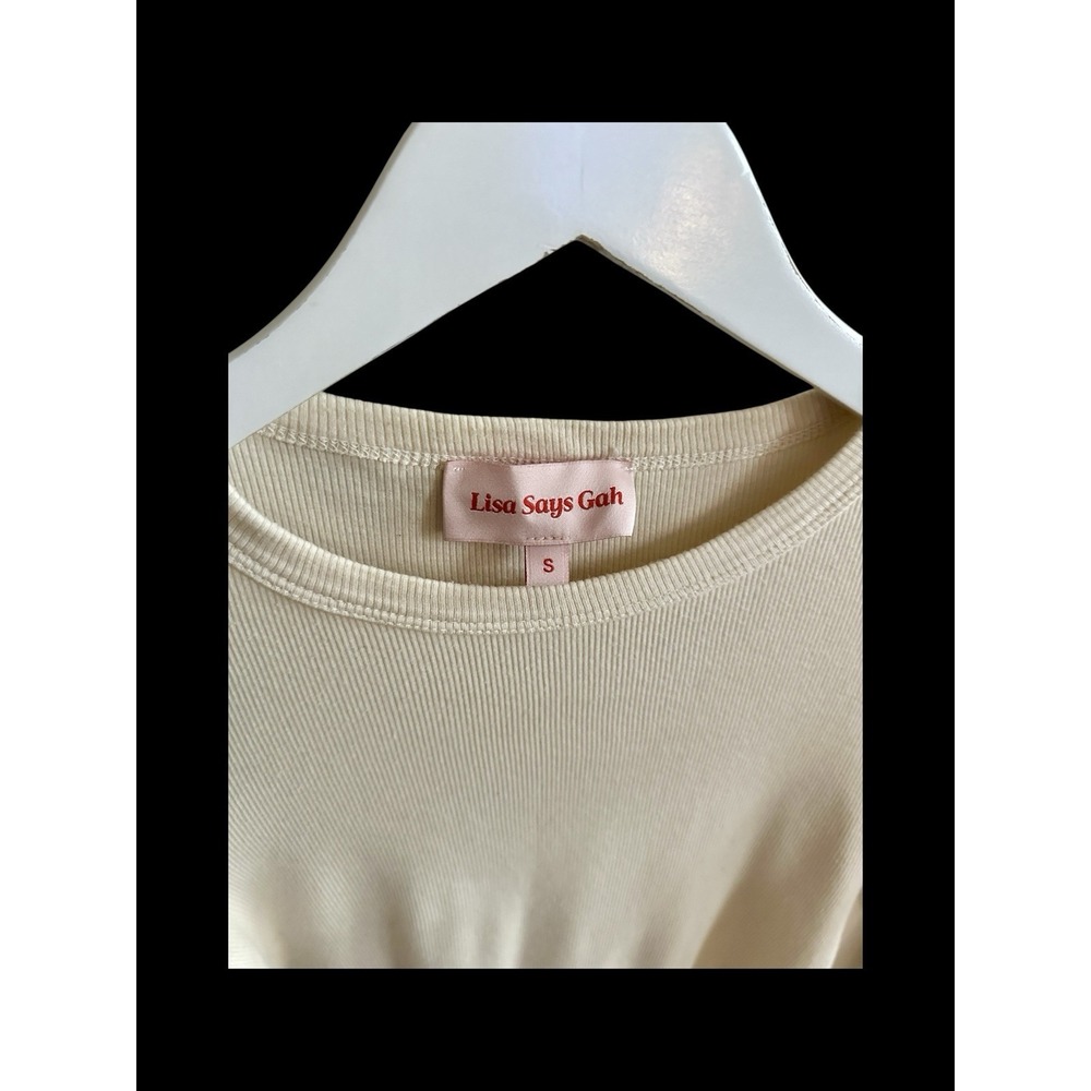 Lisa Says Gah‎ Long Sleeve Crop Top Sz Small Lettuce Trim Beige Neutral - Picture 3 of 9